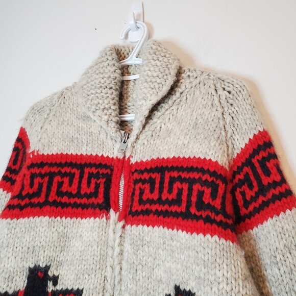 Vintage 60s 70s Cowichan Style Eagle Knit Heavy Sweater Tan Size M - Picture 3 of 5
